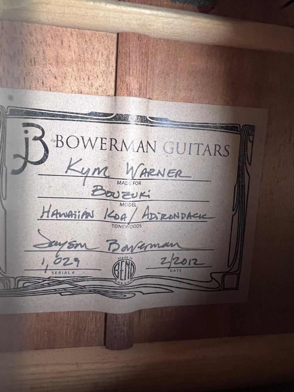 2012 Jayson Bowerman Bouzouki