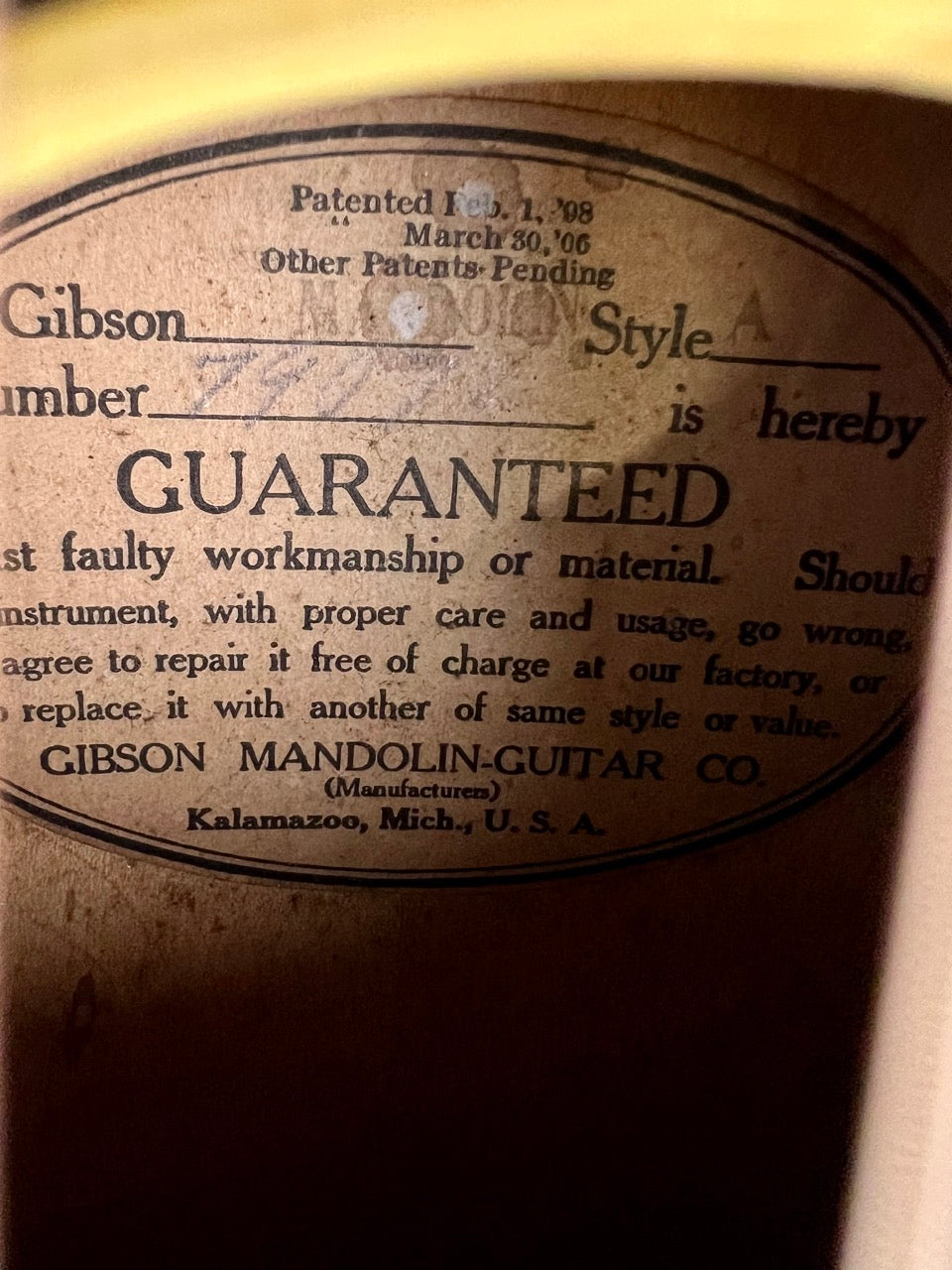 1924 Gibson Snakehead A Mandolin