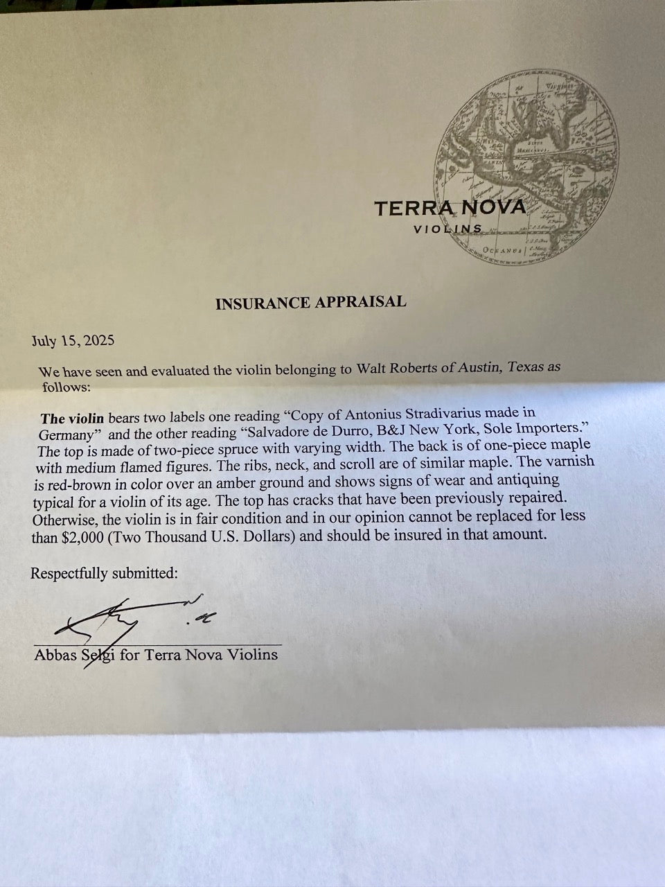 Circa 1920 German Stradivarius Copy